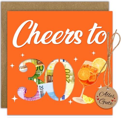 WenmthG Geldgeschenke Geburtstag 30 mit Umschlag, Karte 30 Geburtstag Frau - Lustig Geschenke zum 30 Geburtstag Frau - Cheers to 30 Holy Aperoli - Personalisierung Geburtstagsgeschenk 30 Jahre