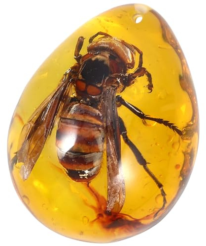 PAMINGONO Bernstein Anhänger mit Echtem Insekteneinschluss, Leicht | Damen Halskette, Handgefertigtes Specimen, Auffälliges Design, Tragbar, als Geschenk für Schmuckliebhaber