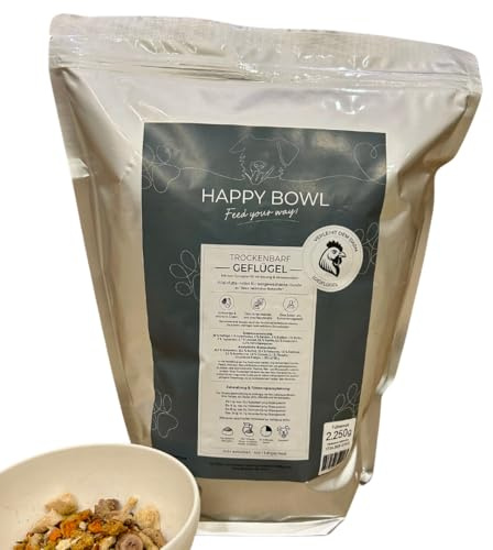 Happy Bowl - Trockenbarf Geflügel - Alleinfuttermittel für Hunde auf Basis natürlicher Inhaltsstoffe - Trockenfutter, Nassfutter oder Barf-Ersatz (2250g (1er Pack))