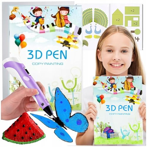 KRUMAD 3D Stift Vorlagenbuch – 40 Seiten A4 mit 3D Schablonen & PVC-Folie – 3D Pen Zubehör für Kinder & Anfänger – Bastelset für 3D Druckstift & kreatives Zeichnen