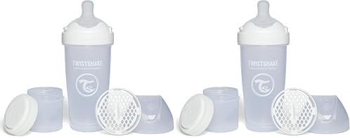 Twistshake Pro Double Biberon Anti-colique avec Récipient à lait en Poudre et Mélangeur - 330 ml | Mamelon en Silicone à Débit Rapide | Sans BPA | Convient aux Bébés à Partir de 4 Mois | Blanc