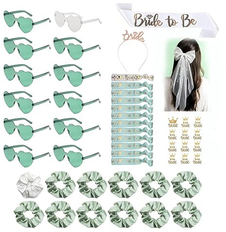 51 Stück Jga Accessoires Frauen, JGA Brille Team Braut Haargummi Armbänder | Junggesellenabschied, Frauen Bride to Be Schärpe Haarband Kopftuch Herzförmige Brille Haargummi Aufkleber Armband