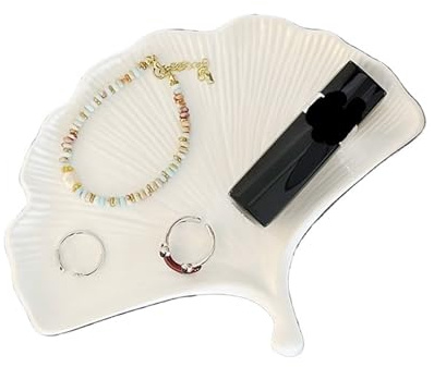 XCTDSVAH Schmuckschale Keramik Tablett Ginkgo Blatt Schmuck Organizer Lagerung Handwerk Schlüssel(Color 02)