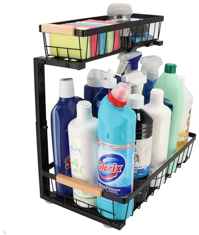 KROMS Etagere rangement sous evier cuisine noir taille M - Organisateur sous évier - Meuble sous evier cuisine