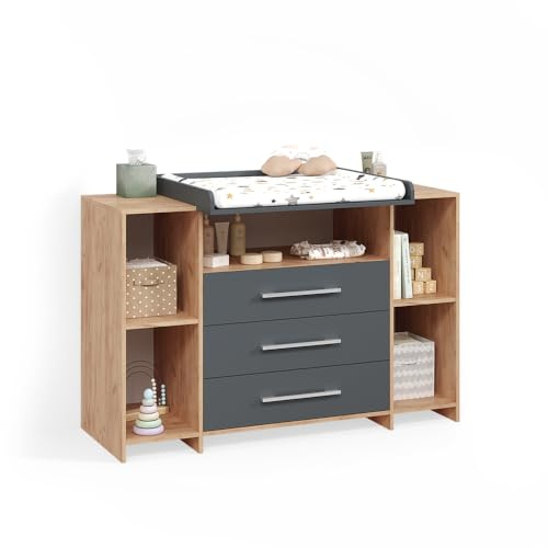 Livinity Wickelkommode Torino Anthrazit/Sonoma | XL mit Schubladen