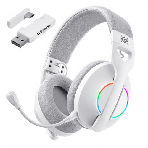 Defender® Weaver PRO Wireless Gaming Headset 40h Akkulaufzeit, 2.4GHz+BT(≤30ms), 7.1 SurroundSound,Kopfhörer Mit Mikrofon mit Noise-Cancelling, Kompatibel für PS5/PS4/Switch, PC Headset, Weiß