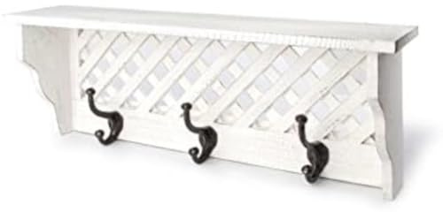Riyashop Wandgarderobe Garderobenhaken Garderobenleiste Regal Aufhänger mit 3 Haken Shabby Chic 65x14,5x23,5cm Weiss