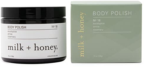 milk + honey Exfoliating Body Polish No. 18 – Natural Body Scrub with Eucalyptus, Arnica, and Rosemary, Gentle Exfoliant for Smooth, Radiant Skin, 7 oz