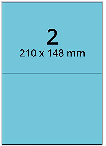Laser-Etiketten auf A4 Bogen, blau - 210 x 148 mm - 200 Papier Aufkleber auf 100 Blatt, selbstklebende Universal Klebeetiketten