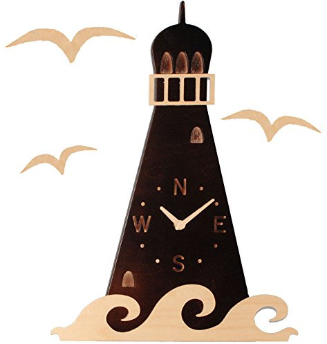 XL 3-D Effekt__ Design Wanduhr - Uhr aus Holz - Leuchtturm - braun/Hellbraun - 49 cm groß - sehr leise ! - für Wohnzimmer & Kinderzimmer - Holzuhr - ..