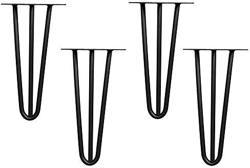 Melko 4 Stück Hairpin Legs Haarnadel Tischbeine aus 12mm Stahl Tischfuß inkl. Bodenschoner | Höhe 36 cm, 3 Streben, Schwarz