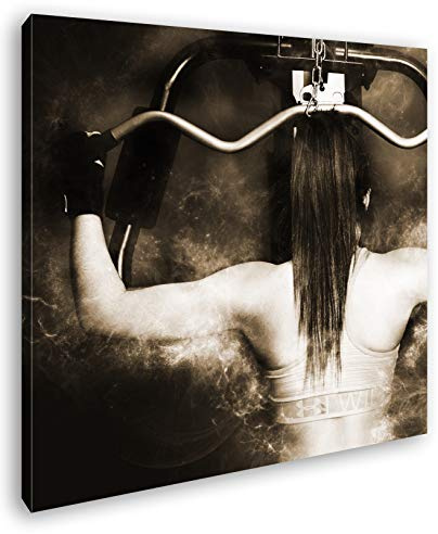 deyoli Frau beim Kraftsport Format: 60x60 Effekt: Sepia als Leinwandbild, Motiv fertig gerahmt auf Echtholzrahmen, Hochwertiger Digitaldruck mit Rahmen, Kein Poster oder Plakat