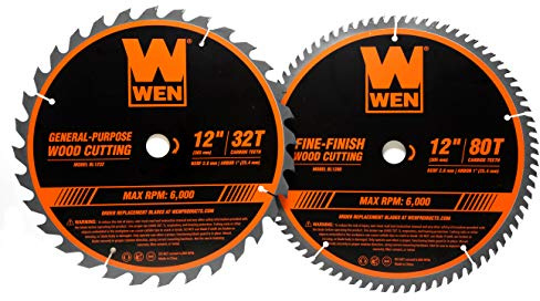 WEN BL1232-2 - Juego de hojas de sierra profesional para carpintería de 32 dientes y 80 dientes con punta de carburo, 12 pulgadas, paquete de dos