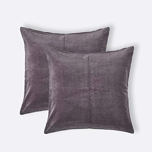 HOMESCAPES Set of 2 Dark Grey Velvet Cushion Covers Super Soft Cotton Velvet Luxury Square Scatter Cushions Charcoal Plain Accent Pair of Throw Pillows for Sofa and Bed Decoration, 40 x 40cm