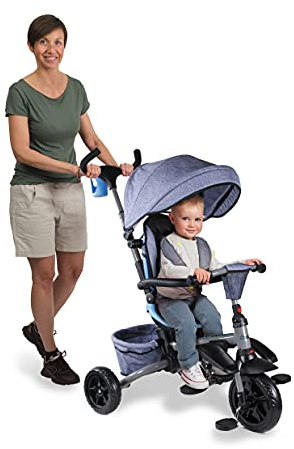 Mondo On&Go Moovi Explore Dreirad Kinderwagen, Schiebegriff, Sonnensegel, Aufbewahrungskorb, 12 Monate bis 5 Jahre