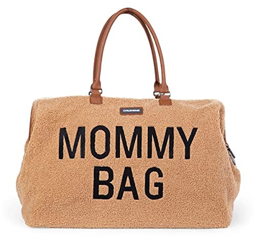 Childhome, Mommy Bag, Wickeltasche, Mutterschaft, Reisetasche, Großes Fassungsvermögen, Wickelunterlage, Verstellbarer Schulterriemen, Unterteilt, Isoliertasche, Kofferdurchführung, Teddy Beige