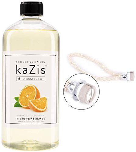 KAZIS® Orange 1 Liter + Ersatzdocht mit Brenner für alle katalytischen Lampen I 1000 ml I Raum-Duft