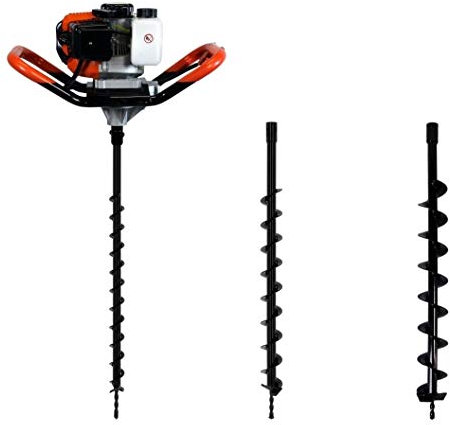 GT Garden Tarière Thermique 52 cm3, 3 CV + Lot de 3 mèches (40, 60 et 80 mm)