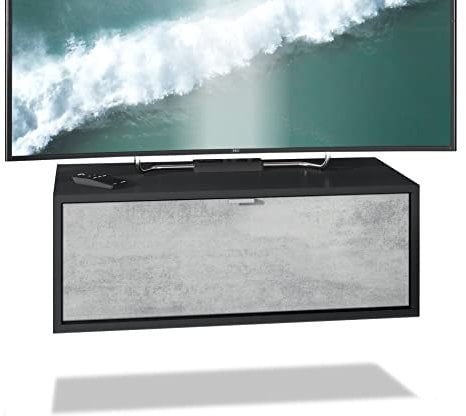 Vladon TV Board Lana 80 Hängeschrank Lowboard 80 x 29 x 37 cm, Made in Germany, Korpus in Schwarz matt, Fronten in Beton Oxid Optik | Große Farbauswahl