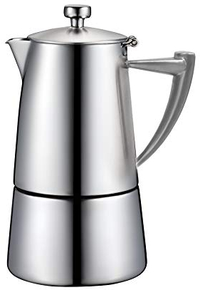 Cuisinox Roma Satin Stainless Steel Moka Pot Stovetop Espresso Maker, 4-Cup (6 oz)