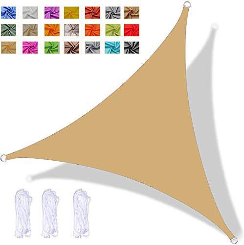 Toldo Vela de Sombra Triangular 3x4x5m Impermeable PES Toldo Protección Rayos 98% UV para Patio Jardín Balcón Exteriores, Amarillo Arena