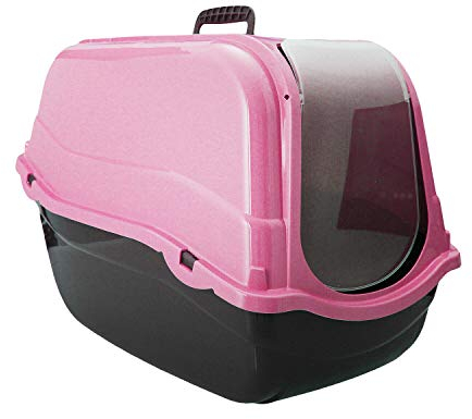 EliteKoopers 1Pcs Pink Portable Travel Pet Carrier Toilet Cat Litter Tray Hooded Box Covered Hand Carry Box