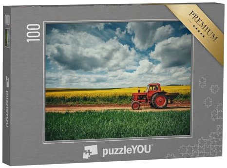 puzzleYOU: Puzzle 100 Teile „Traktor vor einem Meer von Raps“ – aus der Puzzle-Kollektion Landwirtschaft
