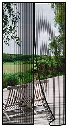 Risareyi Magnet Fliegengitter Tür 90x195cm, Schwarz Insektenschutz Balkontür Ohne Bohren, Insektenschutz Fenster Fliegengitter Balkontür Automatisches Schließen für Terrassentür mit Klettband