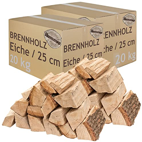 Brennholz Kaminholz Holz Eiche 5-500 kg Für Ofen und Kamin Kaminofen Feuerschale Grill Feuerholz Holzscheite Wood 25 cm kammergetrocknet flameup, Menge:40 kg