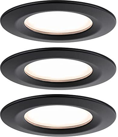 Paulmann 93081 Nova Plus LED Einbauleuchte inkl. Coin Basisset starr IP44 rund 78mm 3x6W 230V dimmbar 2700K Schwarz matt Spot Einbaustrahler