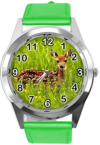 TAPORT Runde Armbanduhr aus grünem Leder für Hirschfans