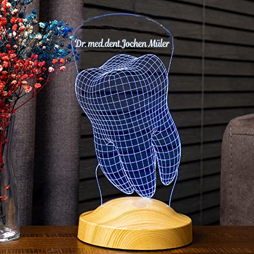 Geschenkelampe Personalisierte Geschenke 3D Led Lampe Abschiedsgeschenk für Arbeitskollegen Kollegin Name Arbeit Praxis Ingenieur Artzt Krankenschwester Anwalt Psychologe Zahnarzt Apotheker (Zahn)