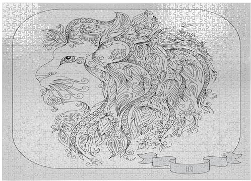 ABAKUHAUS Tierkreis Puzzle, Zodiac Leo Löwe-Zeichen, Heirloom-Qualität lustige Aktivität für die Familie langlebiger Karton, 1000 Stücke, Schwarz-Weiss