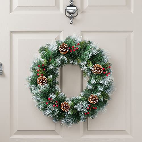 Christow Flocked Christmas Wreath with Pine Cones & Berries for Front Door, Luxury Pre Decorated Artificial Wreath, Home Xmas Decoration, Natural Looking PE & PVC Needles, Easy Hanging (45cm)