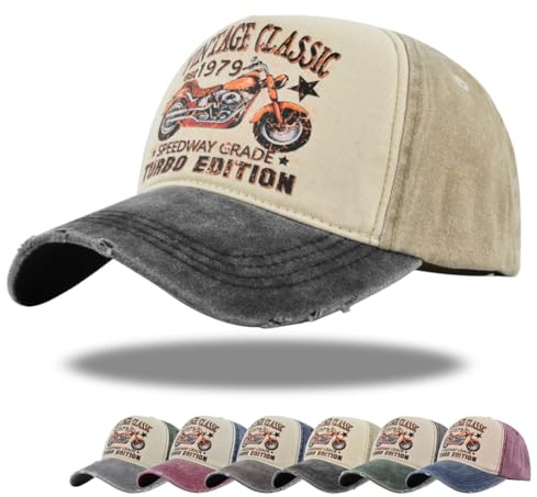 YULOONG Vintage Baseball Cap Klassische Retro Outdoor Sport Cap Motorrad Sonnenhut 100% Baumwolle für Mann Frauen