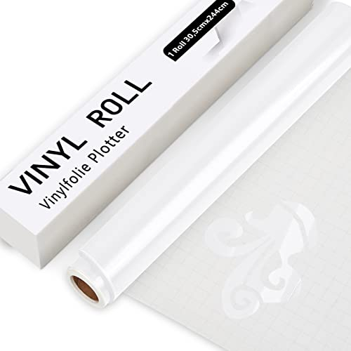 IModeur Vinylfolie Plotter, 30.5cm x 244 cm Glänzend Weiß Plotterfolie selbstklebend Vinyl, Weiß Plotterfolie Vinyl für Cricut, Silhouette Cameo, die meisten Schneidemaschine