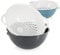 COM-FOUR® ensemble bol et tamis 4 pièces - saladiers avec tamis pour préparer des plats - bol mélangeur et passoire avec poignées - tamis à pâtes et saladier (gris/bleu/blanc)