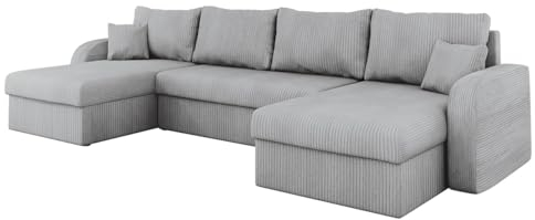Mirjan24 Ecksofa Kristofer U Cord, Design Eckcouch Couch mit Schlaffunktion, DREI Bettkasten, Wohnlandschaft, Bettfunktion, U-Form Sofa, Seite Universal, Farbauswahl (Poso 110)