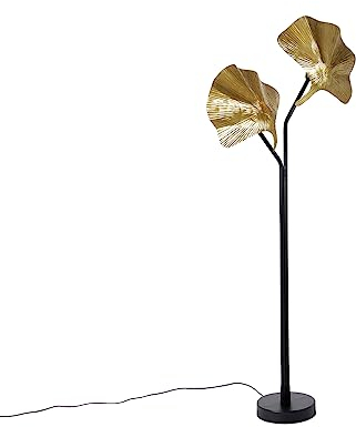 Qazqa - Orientalisch Orientalische Stehleuchte I Stehlampe I Standleuchte I Lampe I Leuchte aus Messing mit schwarzem 2-Licht - Louka I Wohnzimmer I Schlafzimmer - Stahl Organisch - LED geeignet E27