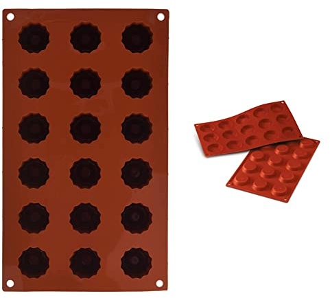 Silikomart 20.033.00.0060 SF033 Moule Forme Bordelaise Taille Mini 18 Cavités Silicone Terre Cuite & 20.013.00.0060 SF013 Moule Forme Tartelette 15 Cavités Silicone Terre Cuite Rouge