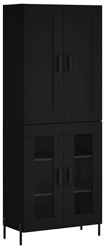 vidaXL Highboard, Sideboard mit viel Stauraum, Kommode Schrank für Wohnzimmer, Anrichte Beistellschrank Eisenbeine, Modern, Schwarz Holzwerkstoff