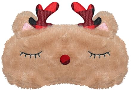 VerteLife Schlafen Augenmaske Weihnachten Schlafbrille Weiche Plüsch-Schlafmaske Neuheit Reisen Augenabdeckung Cartoon Tier Augenbinde für Kinder Erwachsene (Weihnachtsgeweih,Braun)