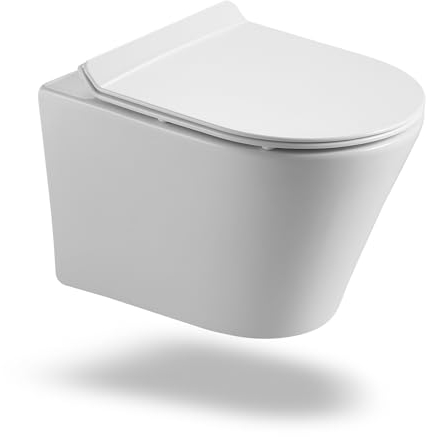HOROW Hänge WC Spülrandlos, Wand WC Wassersparendes, Toilette mit WC Sitz mit Absenkautomatik, kloschüssel für Gäste Bad, Toiletten 48cm Lang, Weiß
