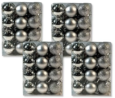Kunststoff Weihnachtskugel Silber 4 Sets - 96 Stück Ø 3cm Deko Kugel Christbaumschmuck Mix Matt Glänzend Glitzer