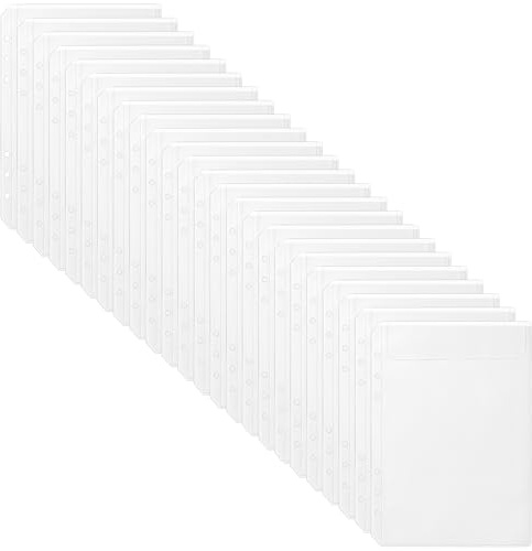 luvtree Klarsichthülle im A5-Format mit Einsteckfach aus PVC, reißverschlussloser 6-Loch-Einsteckumschlag für die Planung, Umschlag für Geldbudget, 6-Ring-Ordnerkartenhalter. 24 Stück