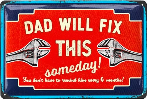 LANOLU Retro Blechschild Dads Garage, Papas Service Schild für Papas Werkstatt als Vatertagsgeschenk für Papa, Bester Papa Schild als Geschenk Werkstatt 20x30cm