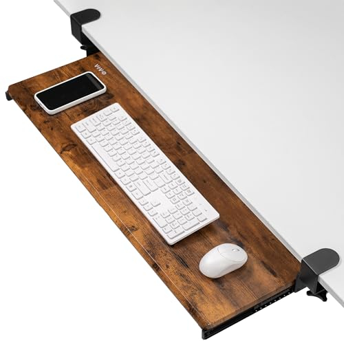 VIVO Extra Long Clamp-on Computer Keyboard and Mouse Under Desk Slider Tray, 86cm x 28cm Pull Out Platform Drawer, Rustic Vintage Brown, MOUNT-KB15EN