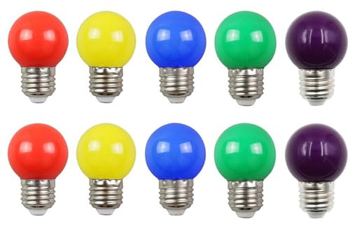 Aiwerttes E27 LED Glühbirne,farbige Glühbirne 2W G45 LED Golf Ball Glühbirne,20W Glühlampe Äquivalent,AC220-240V,Edison Schraube Glühbirne,nicht dimmbar,10 stücks(Rot Gelb Grün Blau Violett)