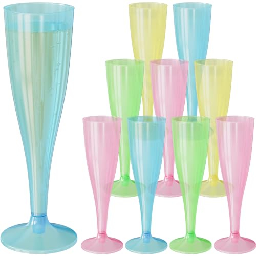 WELLGRO Lot de 120 flûtes à champagne 150 ml en plastique multicolore transparent incassable sans BPA réutilisables