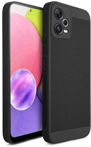 Moozy VentiGuard Coque pour Xiaomi Redmi Note 12 Pro 5G, Noire - Coque Respirante avec Motif Perforé pour la Circulation d'air, Ventilation, Coque Anti-Surchauffe, Étui Phone Case Cover